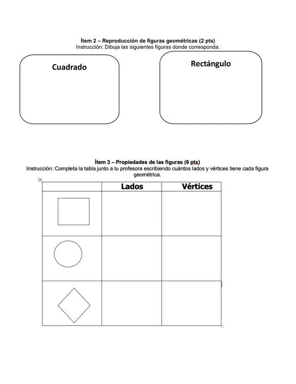 Matemática, Primero básico: Evaluación Unidad 4: Figuras Geométricas