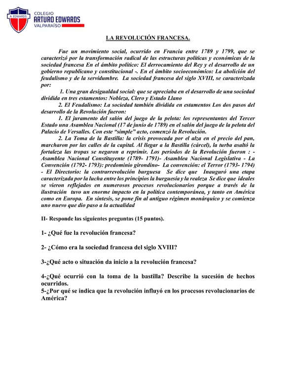 EVALUACIÓN LA REVOLUCIÓN FRANCESA