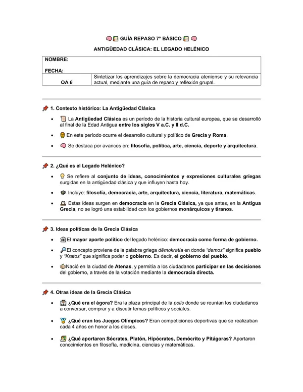 GUÍA REPASO 7° BÁSICO: ANTIGÜEDAD CLÁSICA: EL LEGADO HELÉNICO