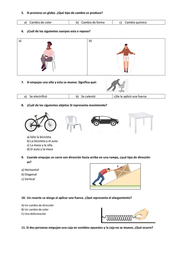 Evaluación ciencias 4° básico. Fuerza y movimiento"