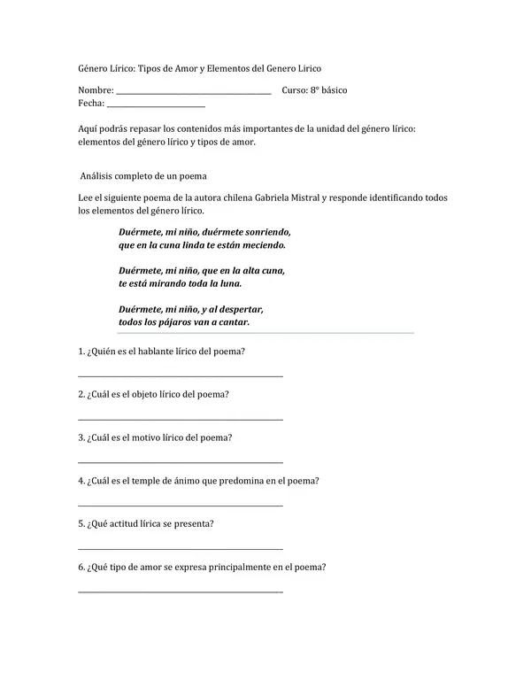 “Género Lírico: Tipos de Amor y Elementos del Género” – 8° básico
