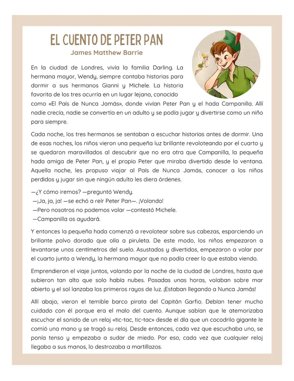 Comprensión lectora: Cuento - Peter Pan