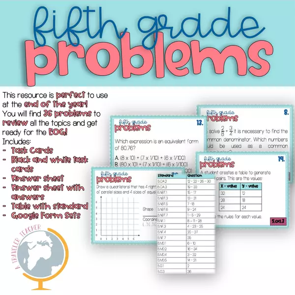 5th Grade Math Review EOG preparation Problems (Distance Learning)