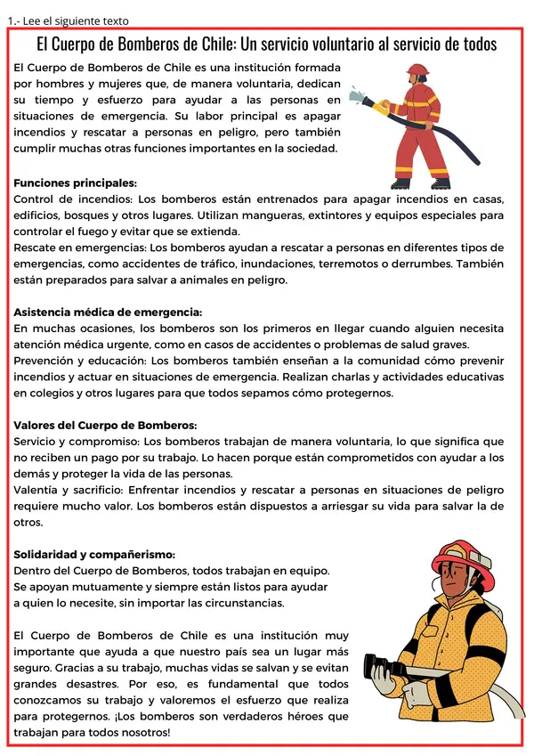 Ficha de Historia y Geografía: Instituciones, Bomberos y Carabineros