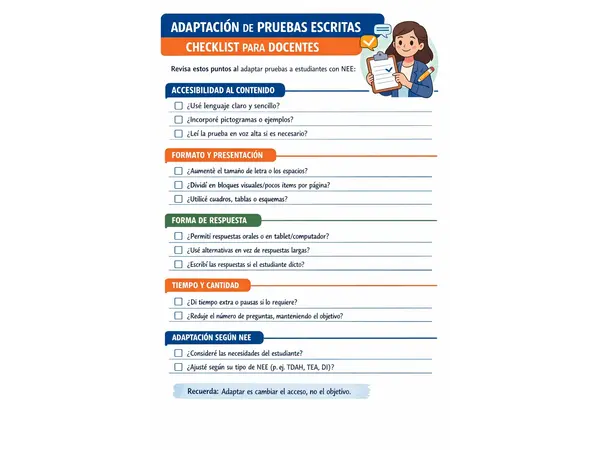 Check list adapataciones pruebas escritas
