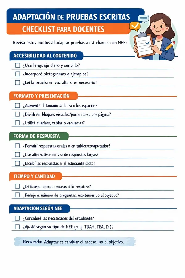 Check list adapataciones pruebas escritas