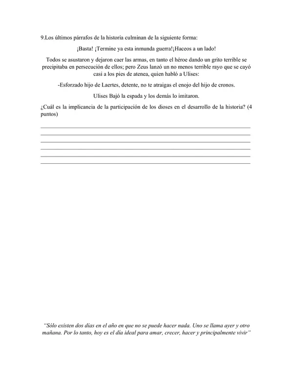 Evaluación de lectura "La Odisea" – Homero | Prueba + Pauta de corrección | Lengua y Literatura