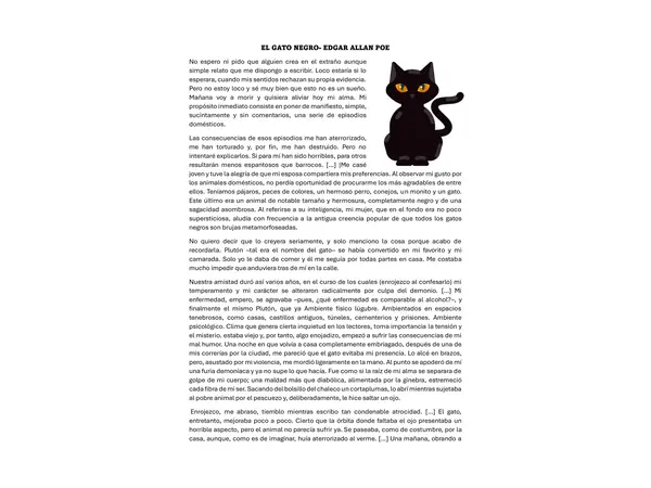 lectura  del cuento el gato negro de Allan poe. 