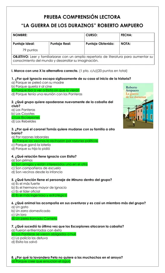 Prueba Lectura - La guerra de los duraznos