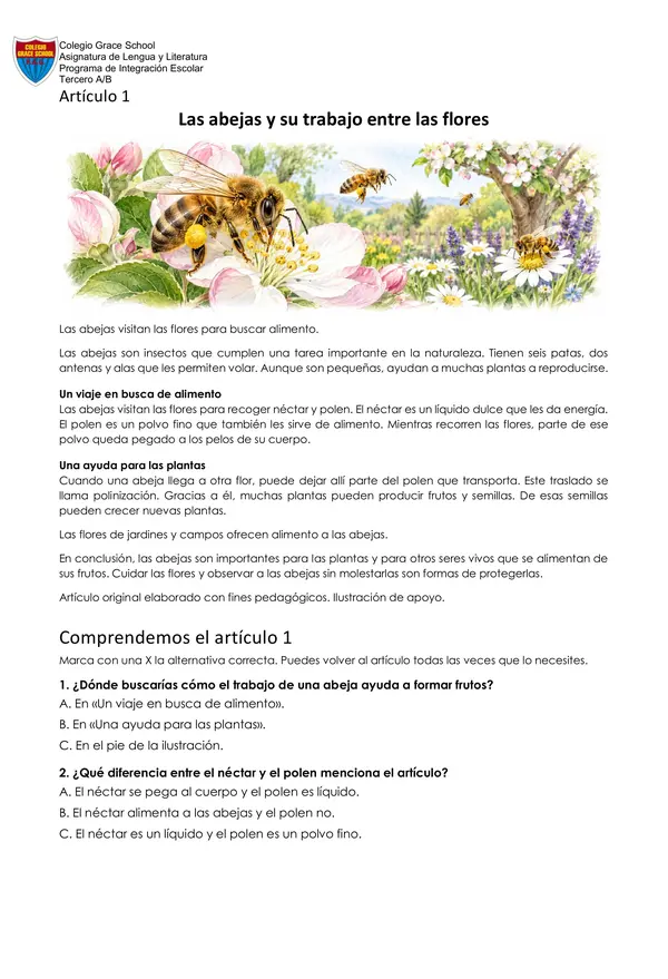 El artículo informativo | Comprensión lectora + RICE | 3° básico
