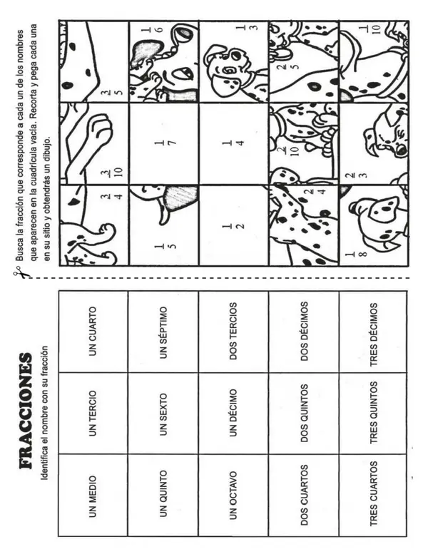 Puzzle "lectura y escritura de fracciones" 3°-4° año.