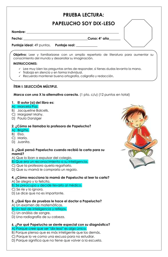 Prueba Lectura - Papelucho soy dix-leso