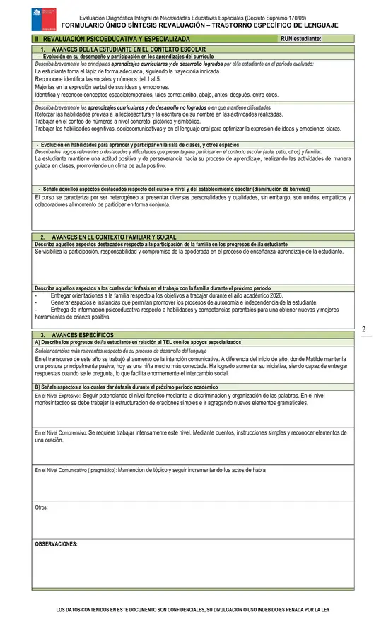 Formulario FUR (Reevaluación PIE) TEL - NEET