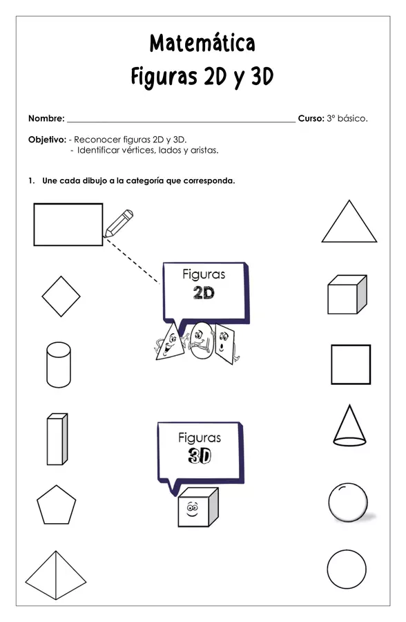 Guía de trabajo - Figuras 2D y 3D - 3° básico