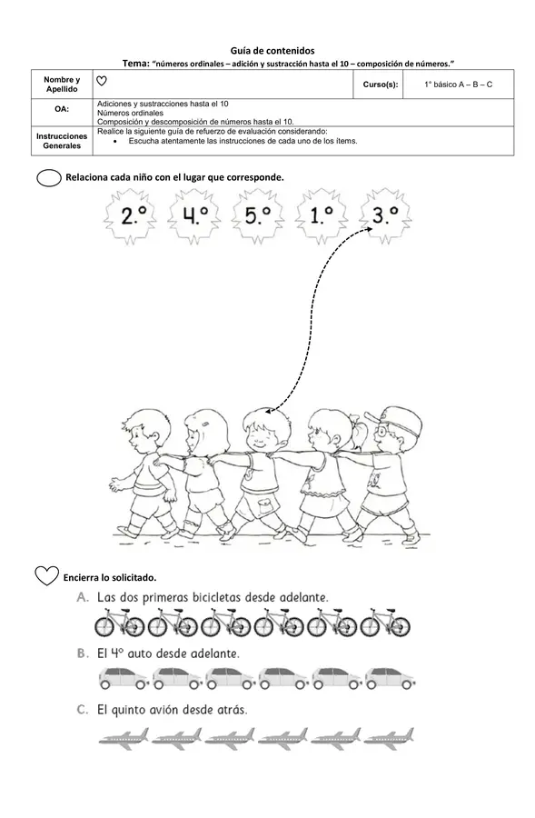 Guía de repaso Matemática - 1° básicos