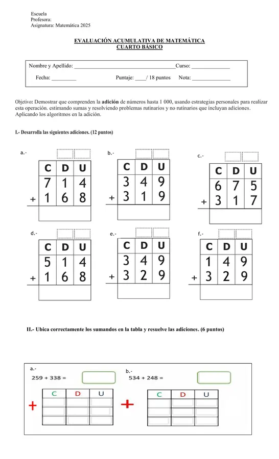Evaluación acumulativa de adiciones