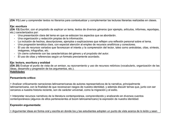 Planificacion Anual, Lenguaje segundo Medio, 