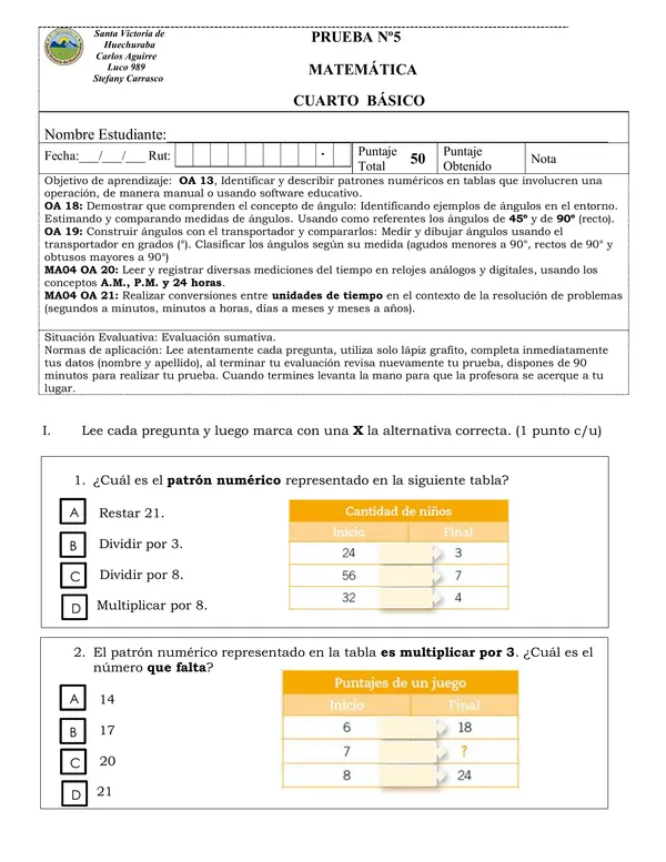Prueba de matemática