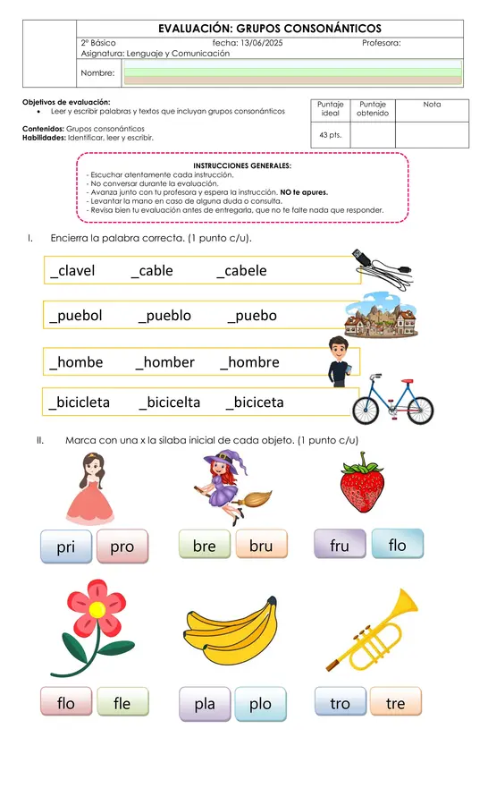 Evaluación grupos consonánticos