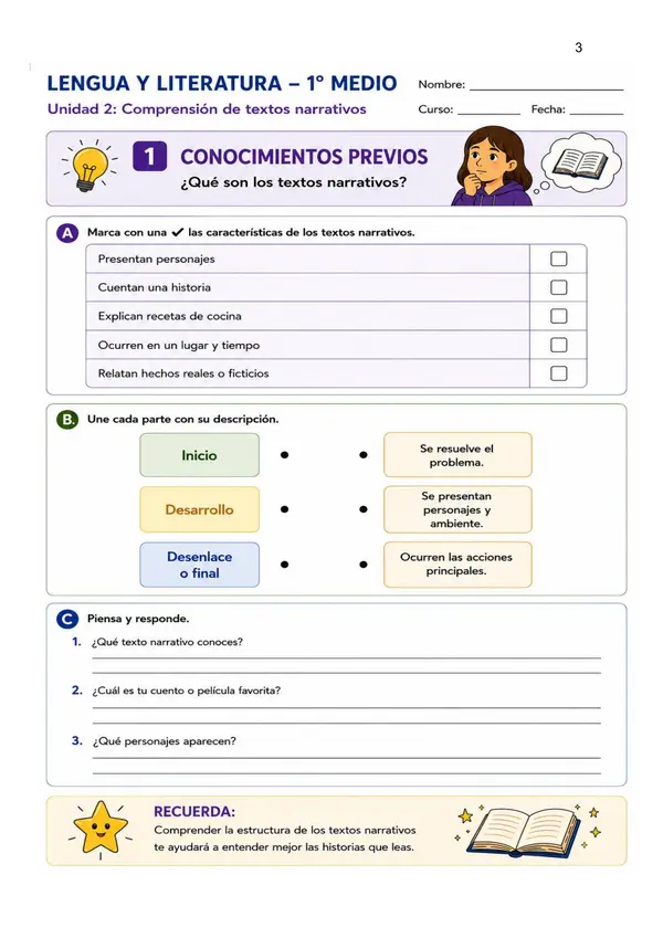 Comprensión Lectora: Lengua y Literatura 1° Medio con secuencia Didáctica=PIE-ESC. ESPECIAL