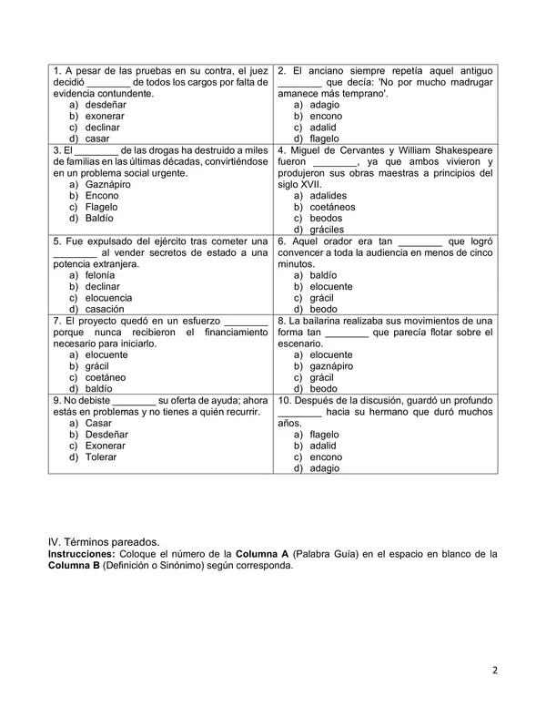 Ejercicios de vocabulario