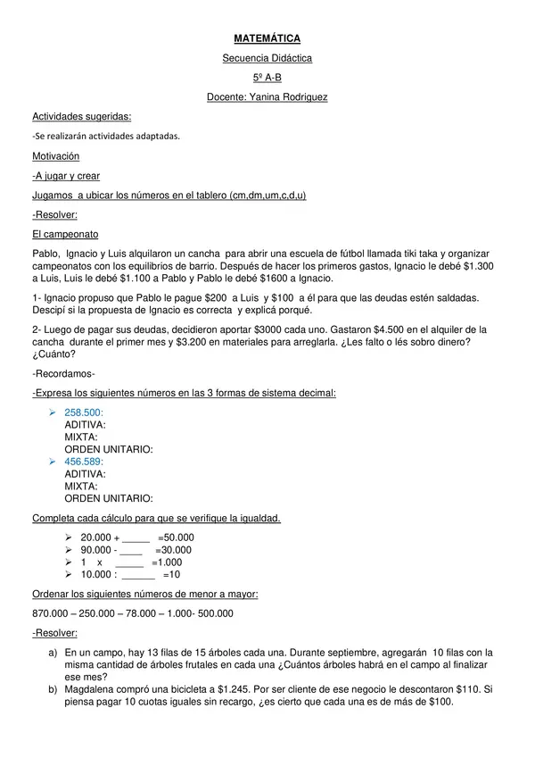 secuencia didáctica de matemática y ciencias naturales 