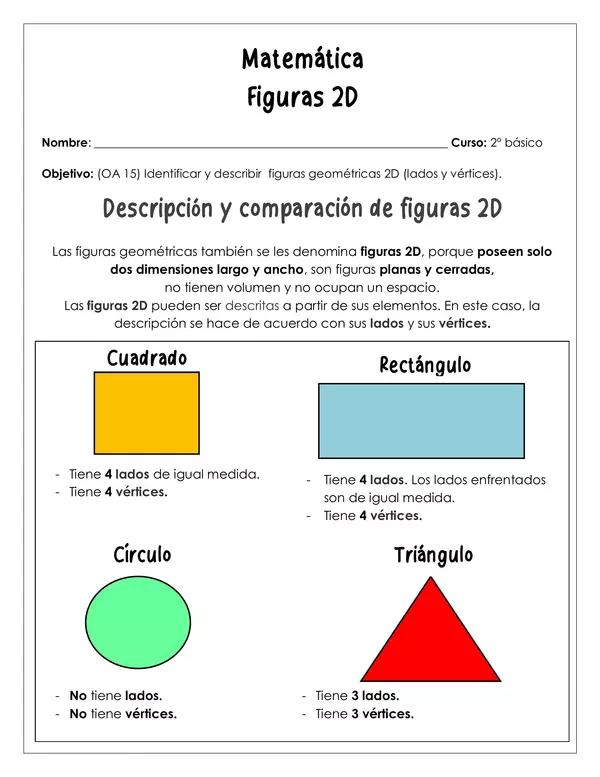 Guía de trabajo - Descripción y comparación de figuras 2D - 2° básico