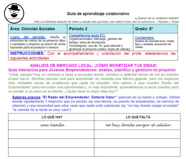 Educación financiera 8° 2/4: ANÁLISIS DE MERCADO LOCAL: ¡CÓMO MONETIZAR TUS IDEAS!