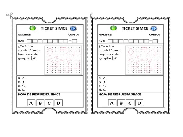 4º Ticket de entrada o salida, SIMCE matemáticas 4º básico