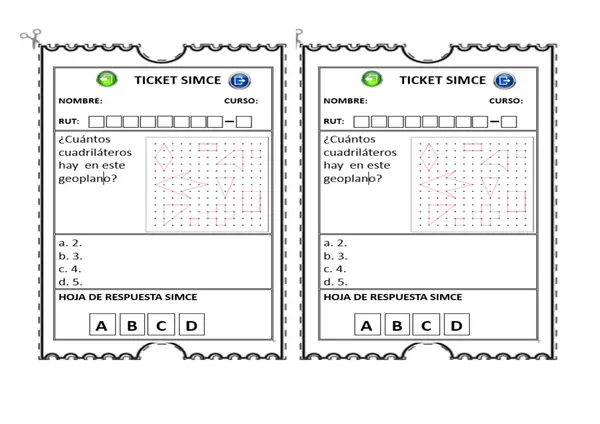 4º Ticket de entrada o salida, SIMCE matemáticas 4º básico