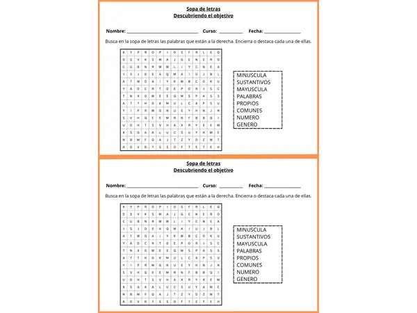 Sopa de letras, sustantivos