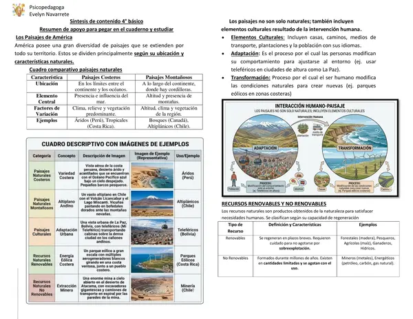 síntesis de contenido paisajes de américa y recursos renovables y no renovables"