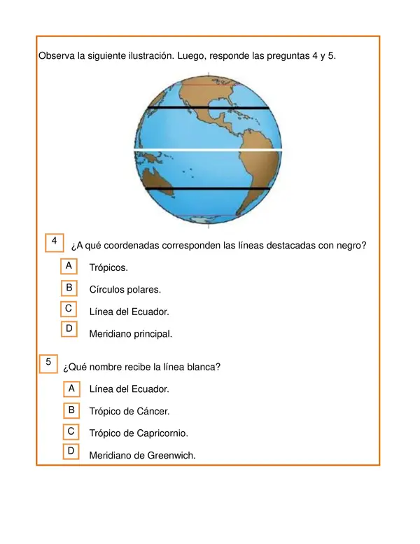 Evaluación de Historia, tercer año " Mapas, ubicación espacial y líneas imaginarias"