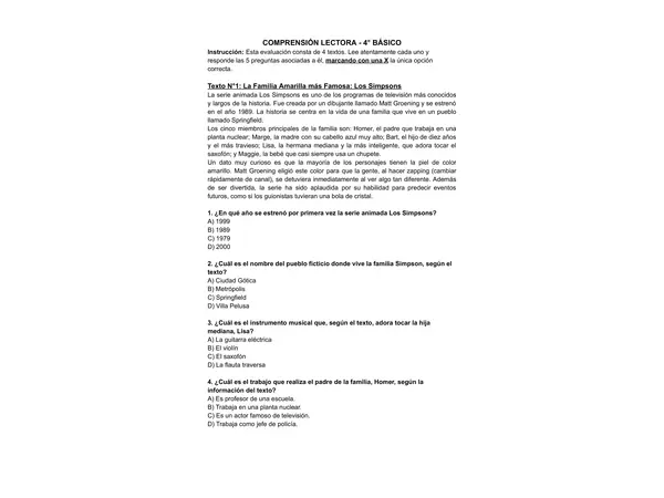 Ensayo comprensión lectora - tipo SIMCE - Cuarto Básico - LOCALIZAR INFORMACIÓN EXPLÍCITA