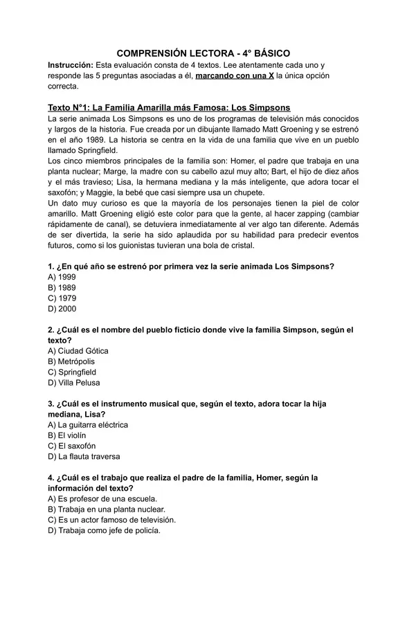 Ensayo comprensión lectora - tipo SIMCE - Cuarto Básico - LOCALIZAR INFORMACIÓN EXPLÍCITA