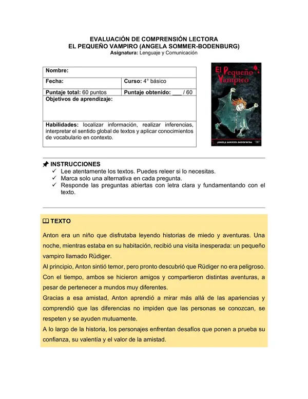 Prueba del libro "El pequeño vampiro" (Angela Sommer-Bodenburg)
