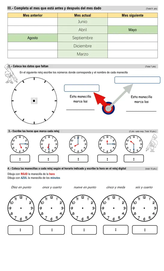 Prueba Matemática (uso calendario y la hora)