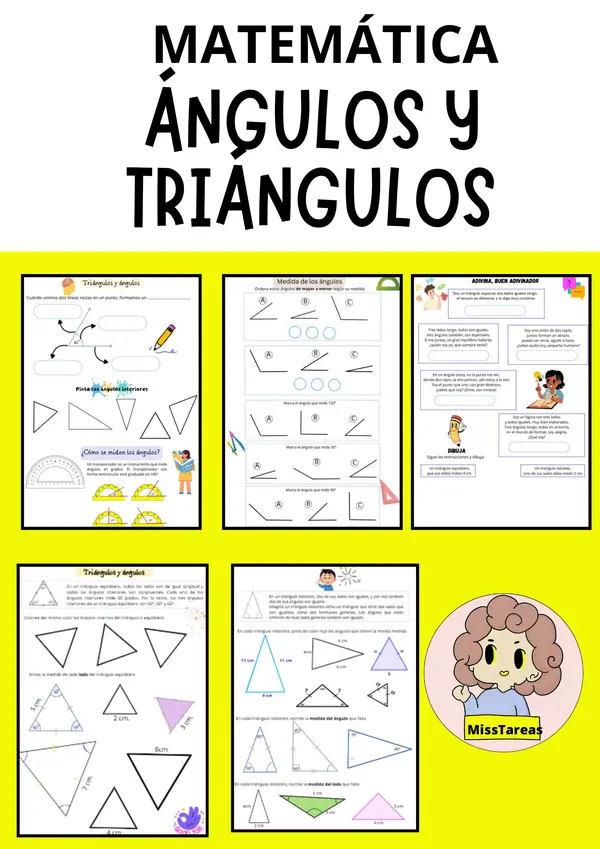 Ficha de Matemática: Ángulos y Triángulos - Identificación, Medición y Dibujo