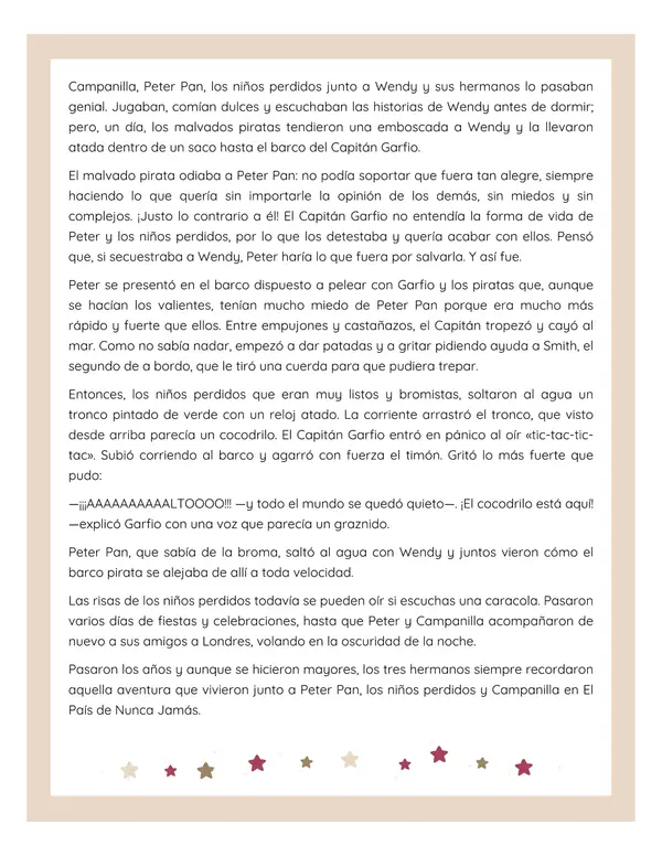 Comprensión lectora: Cuento - Peter Pan