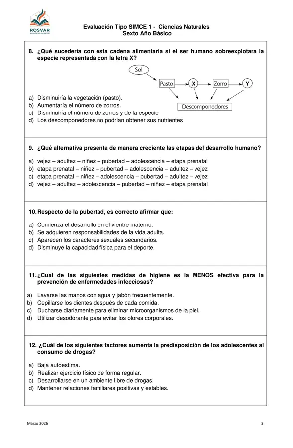 Ensayo Tipo SIMCE 6° Ciencias Naturales n° 1. 