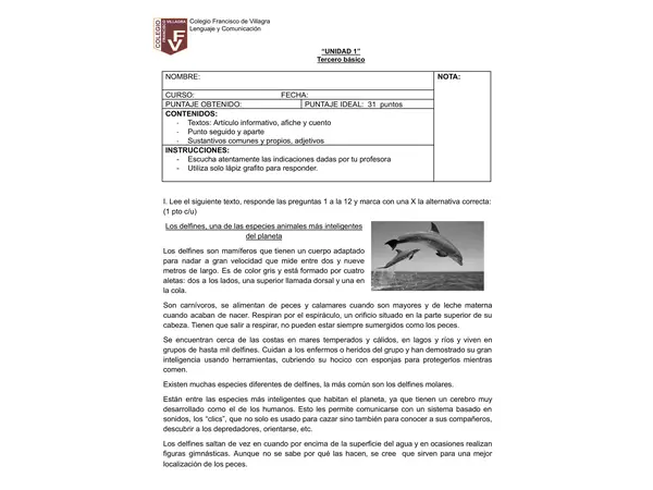 evaluación tercero básico