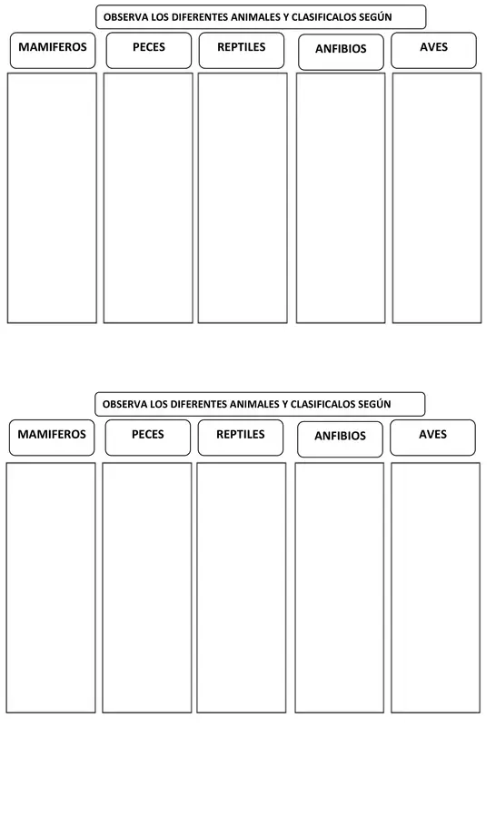 FICHA DE CLASIFICACION DE ANIMALES | Profe.social