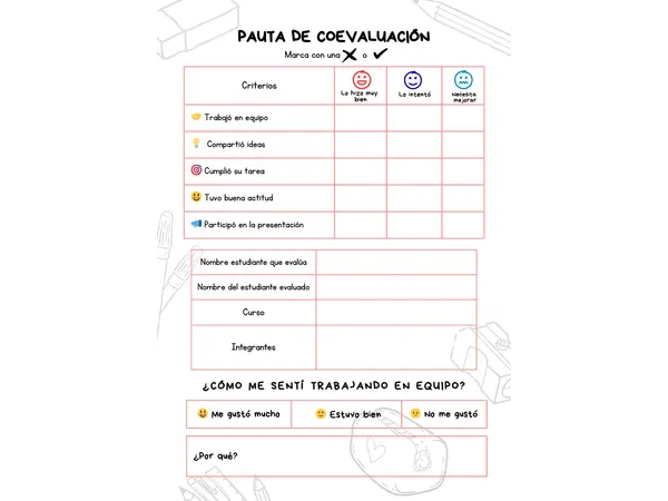  Pauta de Coevaluación para Trabajos Colaborativos – Primer Ciclo