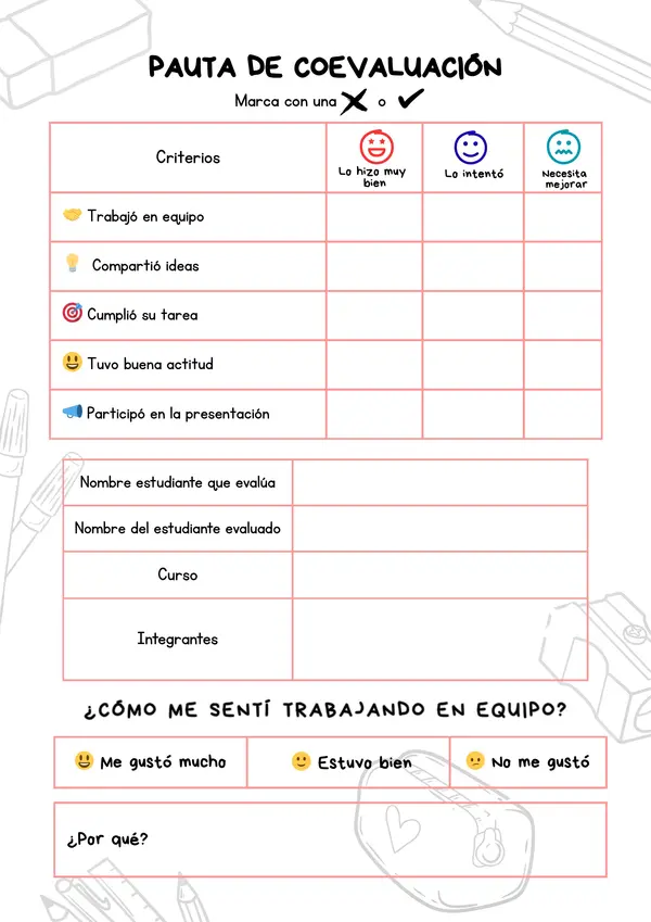  Pauta de Coevaluación para Trabajos Colaborativos – Primer Ciclo