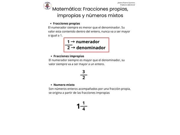 Fracciones: propias, impropias y números mixtos