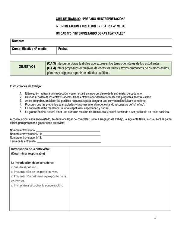 GUÍA DE TRABAJO: PREPARANDO MI ENTREVISTA 