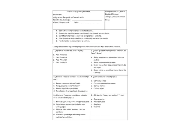 Evaluación Plan Lector Falco- Se ofrece monologuista