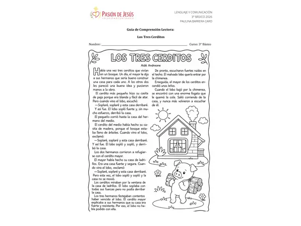 Guía de comprensión lectora "Los tres cerditos"