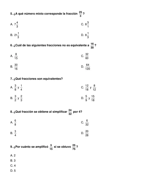 Evaluación "Fracciones" 5° año básico