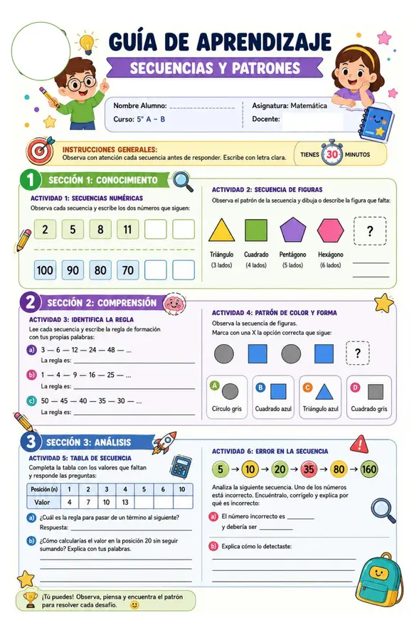 Secuencias y patrones 5° año